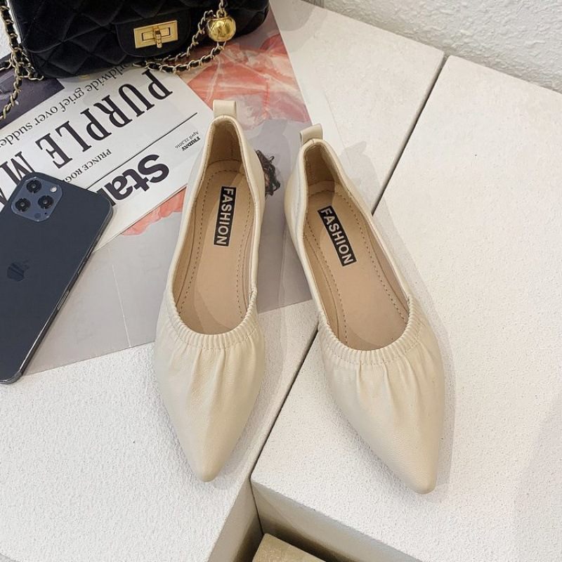 Puntschoen Platte Schoenen Dames 2024 Lente Nieuwe Bodem Slip-on Ondiepe Mond Erwten Elegante