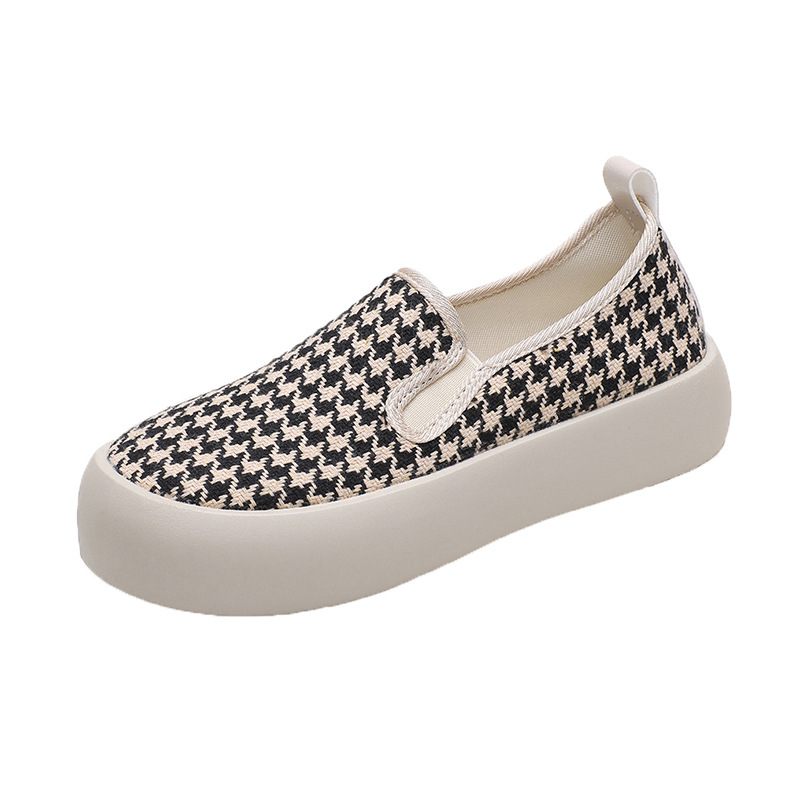 Slip-on Dikke Zolen Erwten Schoenen Dames 2024 Lente Nieuwe Mode Geruite Comfortabele Casual Platte