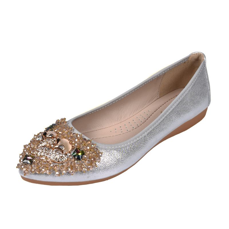 Strass Loempia Zachte Bodem Groot Formaat Damesschoenen 4143 Moeder Erwten Schoenen Ballet Boog Platte