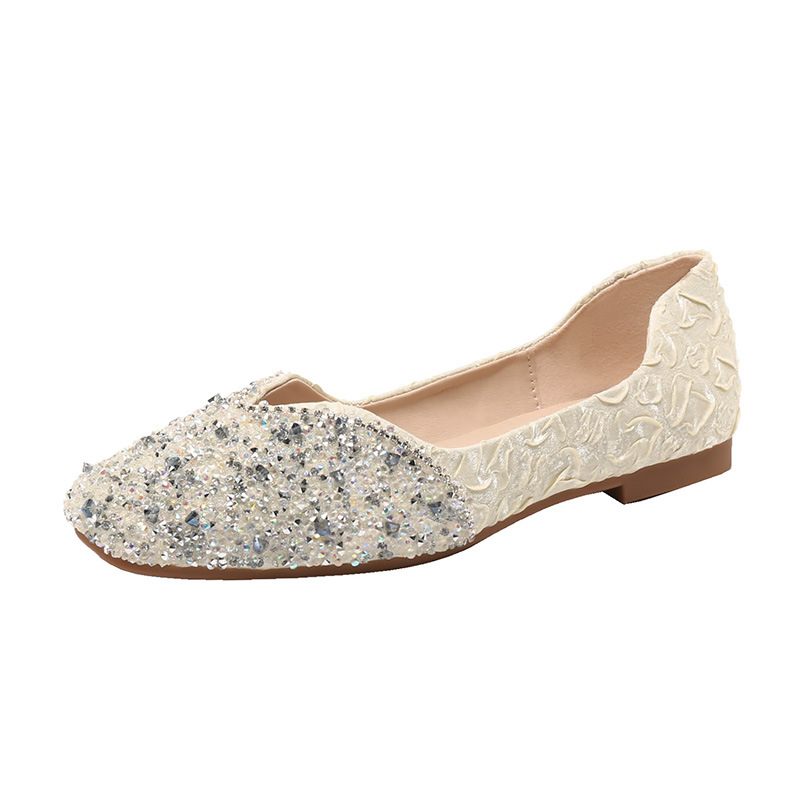 Strass Platte Schoenen Dames Bodem 2024 Nieuwe Erwten Zomer Elegante Grote Maat 41-43