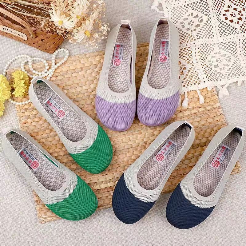 Vrouwen Doudou Schoenen Zachte Bodem Antislip Casual Ondiepe Mond Platte Moederschoenen Oude Beijing Stoffen Dames