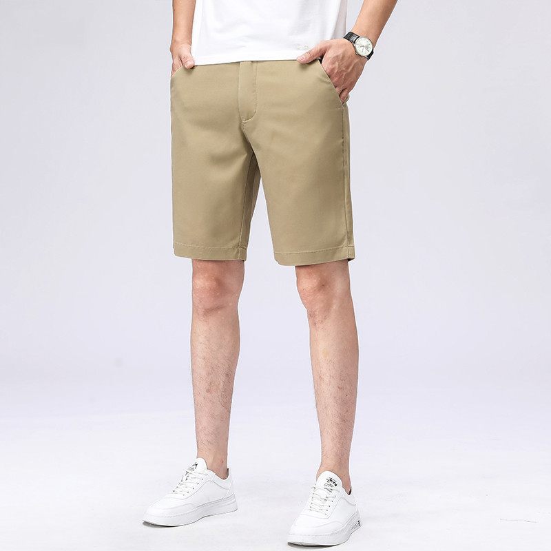 Dunne Shorts Heren Recht Losse Casual Trendy Kaki Vijf Punten