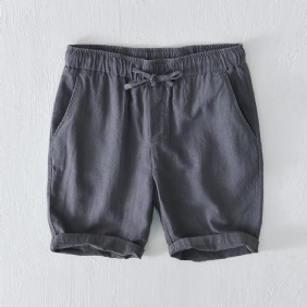 Elastische Trekkoord Casual Shorts Heren Zomer Strand Losse Katoenen Linnen Bijgesneden Broek