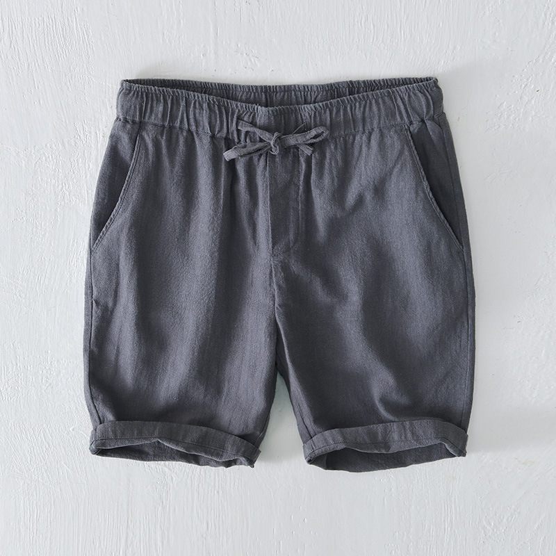 Elastische Trekkoord Casual Shorts Heren Zomer Strand Losse Katoenen Linnen Bijgesneden Broek