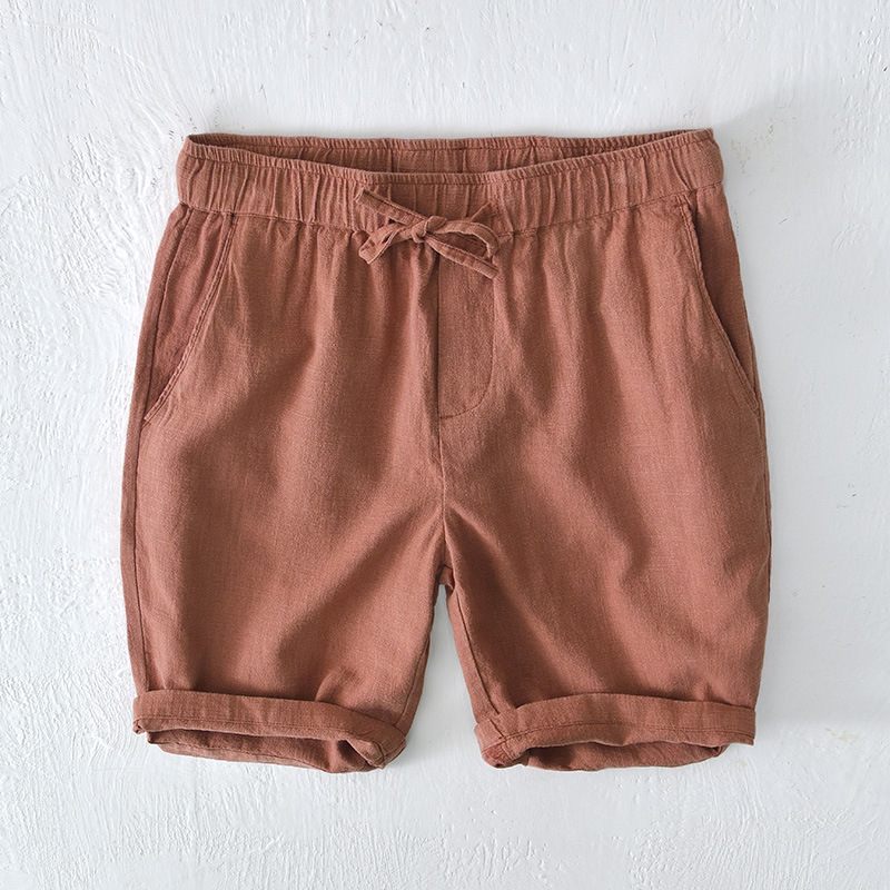 Elastische Trekkoord Casual Shorts Heren Zomer Strand Losse Katoenen Linnen Bijgesneden Broek