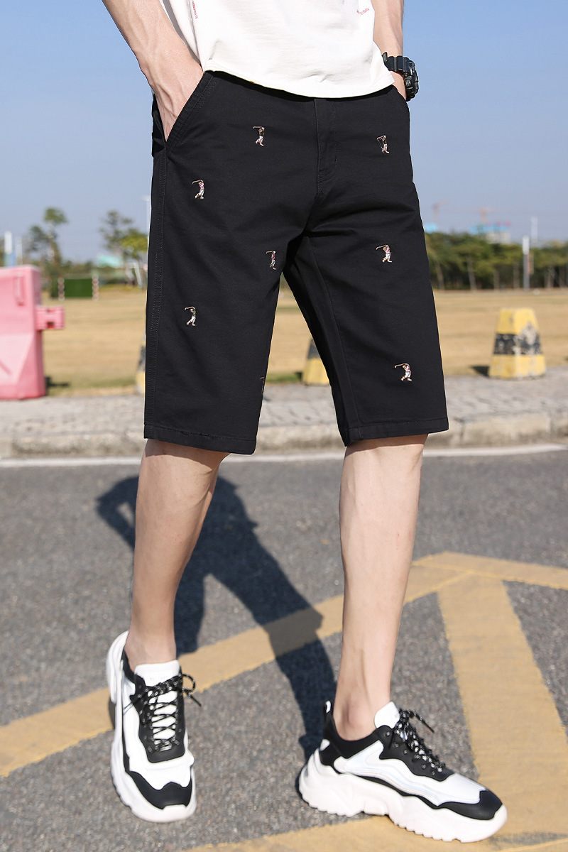 Geborduurde Casual Shorts Heren 2024 Zomer Nieuwe Trend Puur Katoen Recht Vijf Punten