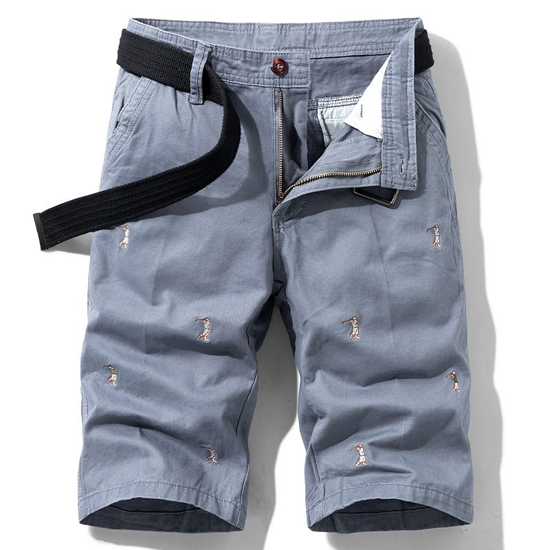 Geborduurde Casual Shorts Heren 2024 Zomer Nieuwe Trend Puur Katoen Recht Vijf Punten