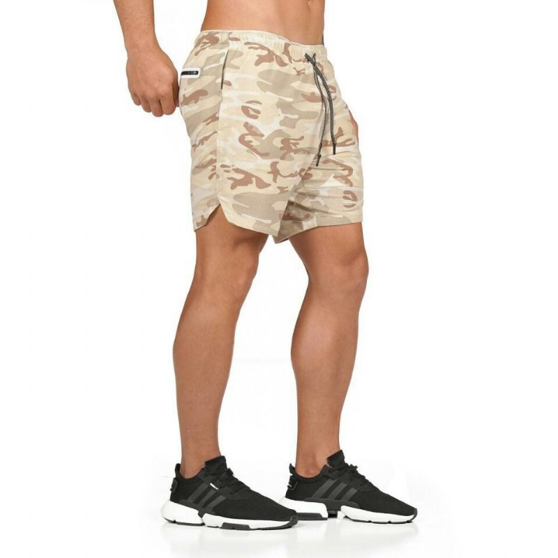 Heren Casual Dubbellaagse Shorts Outdoor Fitness Ademende Effen Kleur Sport