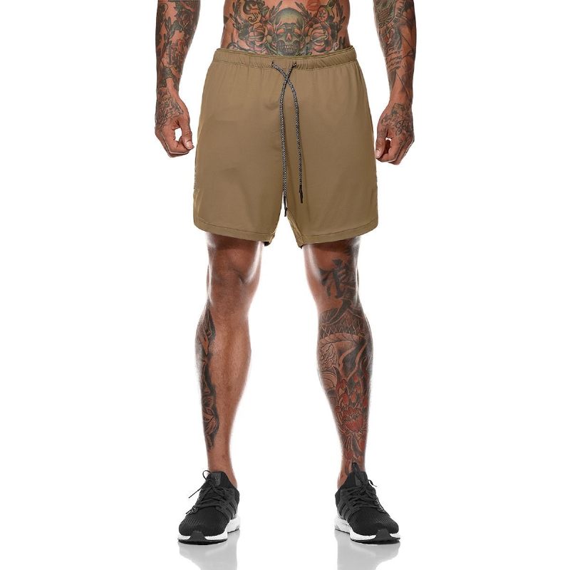 Heren Casual Dubbellaagse Shorts Outdoor Fitness Ademende Effen Kleur Sport