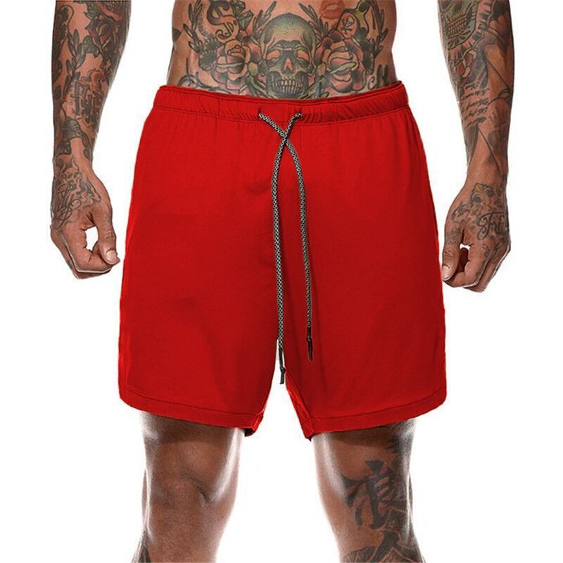 Heren Casual Dubbellaagse Shorts Outdoor Fitness Ademende Effen Kleur Sport