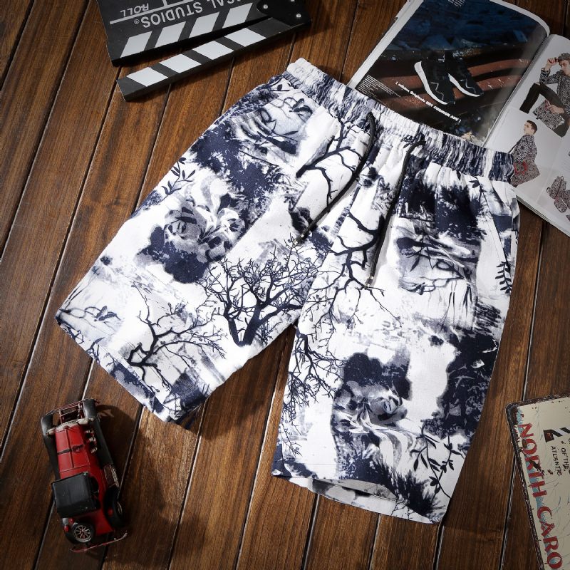 Heren Short Trendy Strandlinnen Sport Casual Los