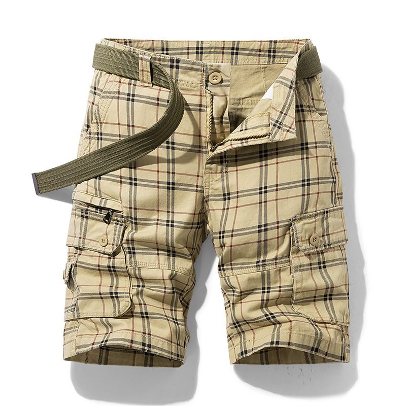 Nieuwe Katoenen Zomershorts Voor Heren Casual Sports Tooling Vijfpunts Plaid Slim Fit