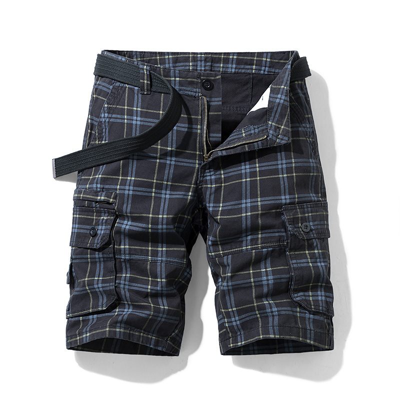 Nieuwe Katoenen Zomershorts Voor Heren Casual Sports Tooling Vijfpunts Plaid Slim Fit