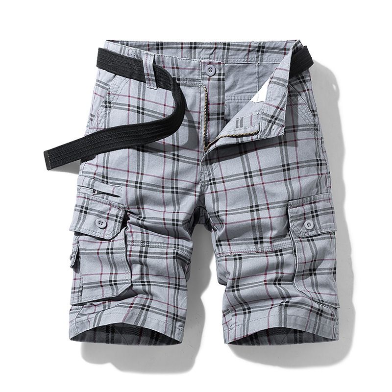 Nieuwe Katoenen Zomershorts Voor Heren Casual Sports Tooling Vijfpunts Plaid Slim Fit