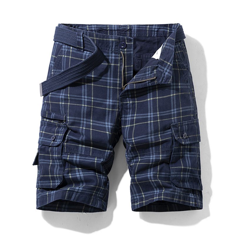 Nieuwe Katoenen Zomershorts Voor Heren Casual Sports Tooling Vijfpunts Plaid Slim Fit