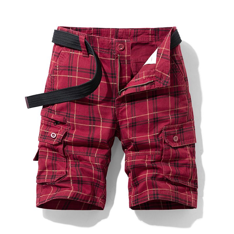 Nieuwe Katoenen Zomershorts Voor Heren Casual Sports Tooling Vijfpunts Plaid Slim Fit