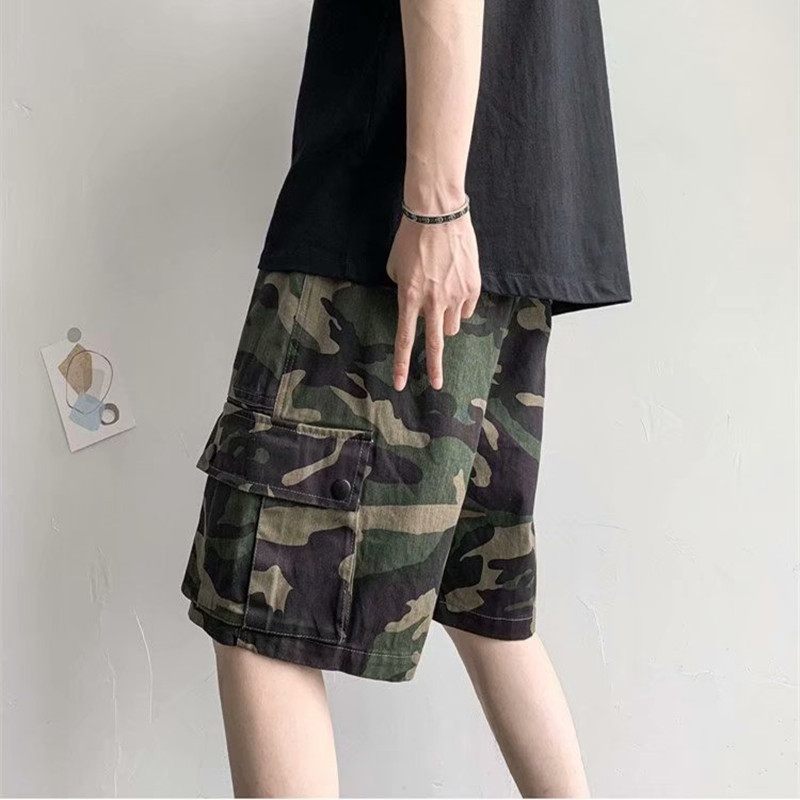 Retro Camouflage Overall Heren Losse Zomer Dunne Casual Vijf Punten