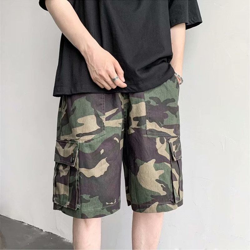 Retro Camouflage Overall Heren Losse Zomer Dunne Casual Vijf Punten