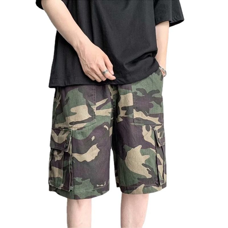 Retro Camouflage Overall Heren Losse Zomer Dunne Casual Vijf Punten