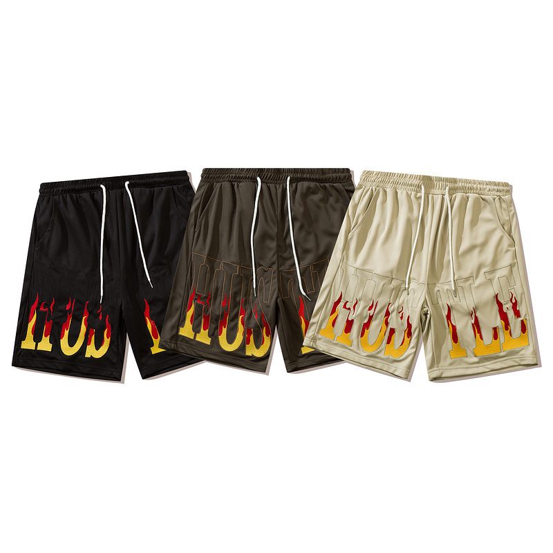 Vlam Letters Borduren Casual Shorts Mannen Losse Sport Vijf Punten