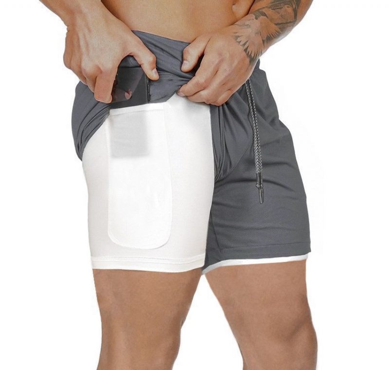 Zomer Heren Fitness Vrijetijdssport Cropped Broek Sportshorts Hardloopsport Dubbele