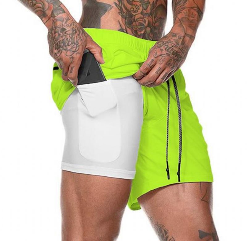 Zomer Heren Fitness Vrijetijdssport Cropped Broek Sportshorts Hardloopsport Dubbele