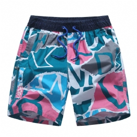 Zomer Katoenen Strand Heren Losse Casual Shorts Vijfpunts Bedrukking