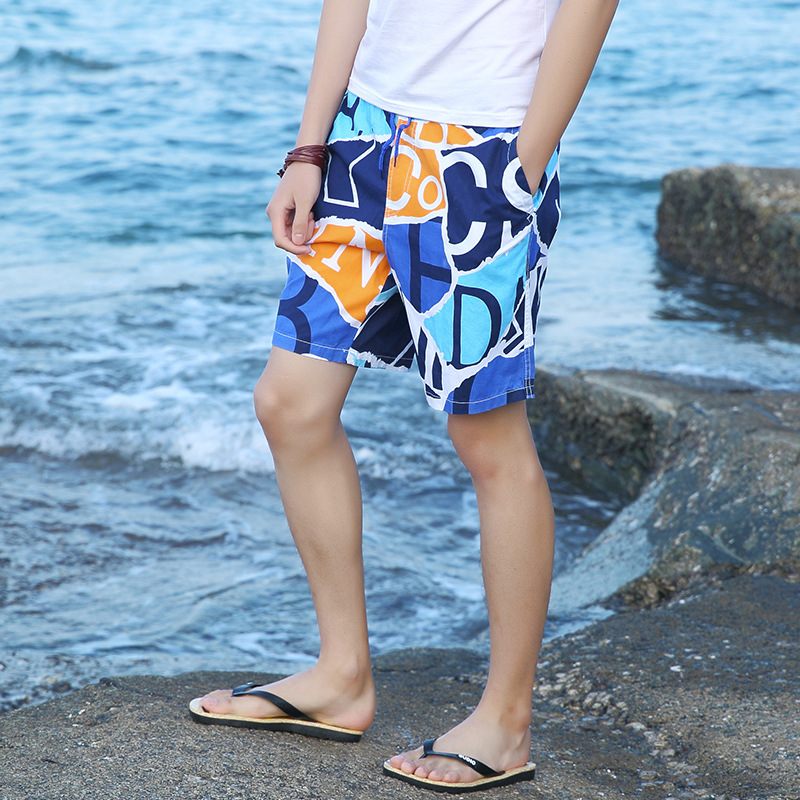 Zomer Katoenen Strand Heren Losse Casual Shorts Vijfpunts Bedrukking