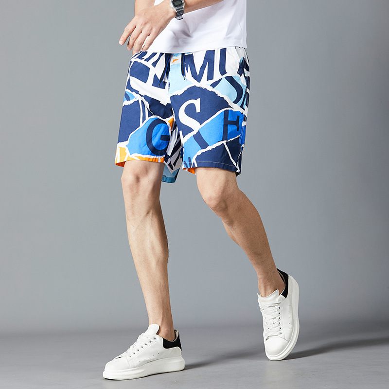 Zomer Katoenen Strand Heren Losse Casual Shorts Vijfpunts Bedrukking