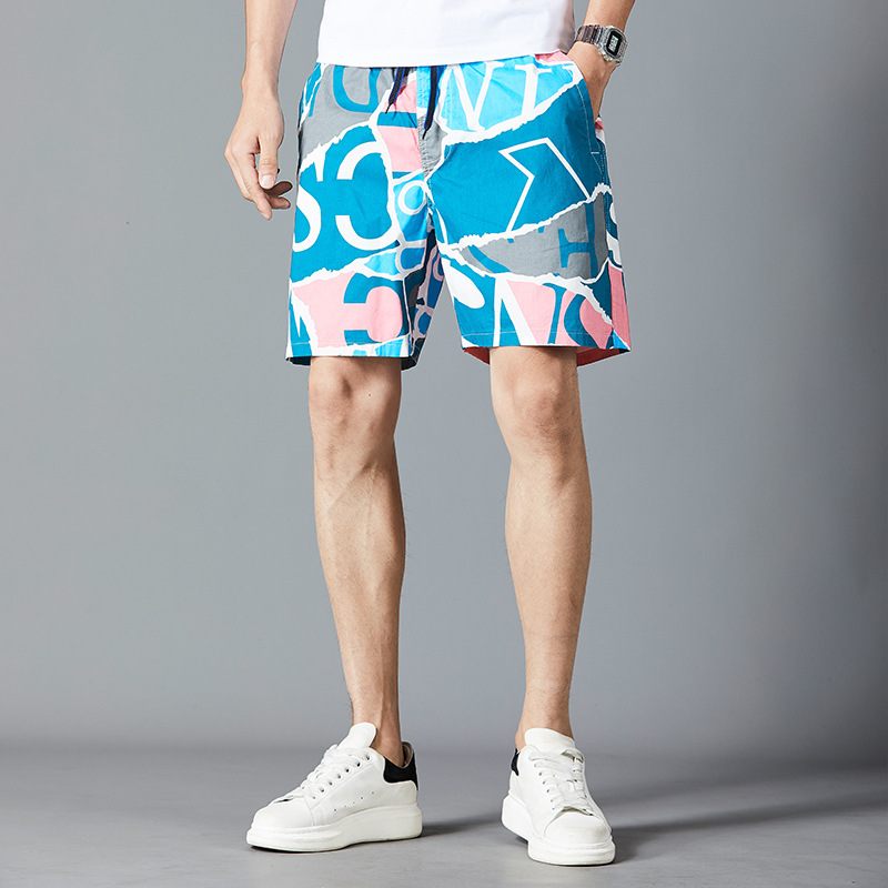 Zomer Katoenen Strand Heren Losse Casual Shorts Vijfpunts Bedrukking