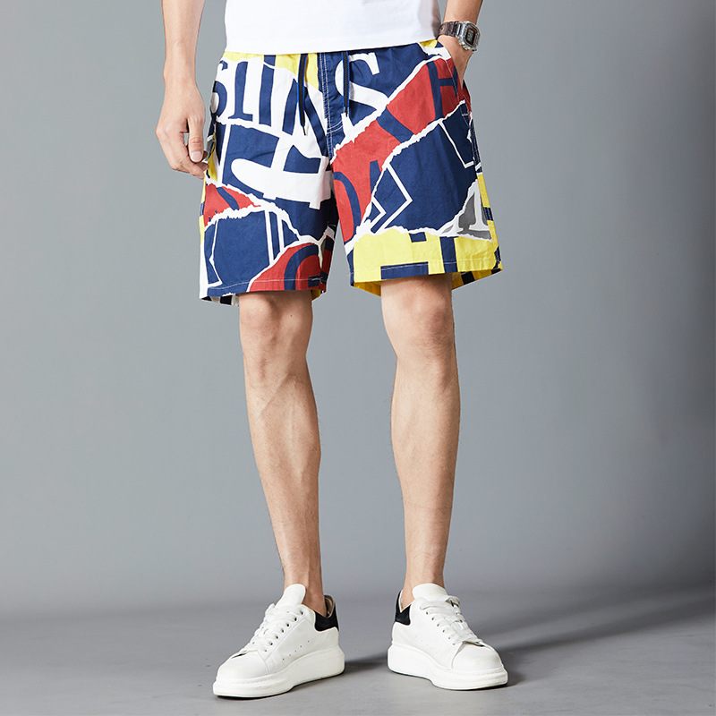 Zomer Katoenen Strand Heren Losse Casual Shorts Vijfpunts Bedrukking