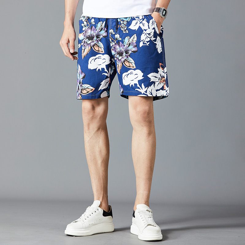 Zomer Katoenen Strand Heren Losse Casual Shorts Vijfpunts Bedrukking