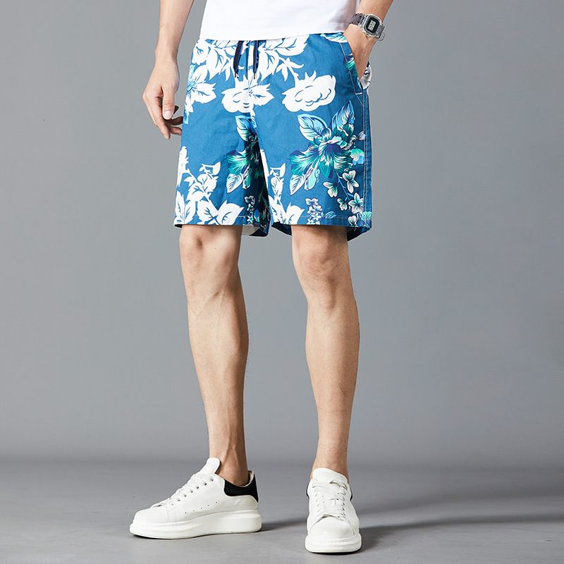 Zomer Katoenen Strand Heren Losse Casual Shorts Vijfpunts Bedrukking