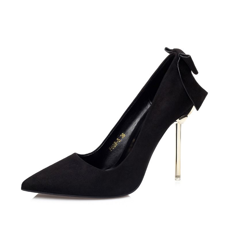 608-5 Mode Suede Puntschoen Strik Ondiepe Mond Stiletto Sexy Hoge Hakken Damesschoenen