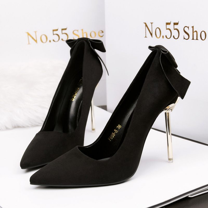 608-5 Mode Suede Puntschoen Strik Ondiepe Mond Stiletto Sexy Hoge Hakken Damesschoenen