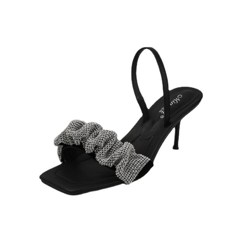 Hoge Hakken Sandalen Vrouwen Woord Met Strass Stiletto Sexy 2024 Zomer Nieuwe Slippers Schoenen