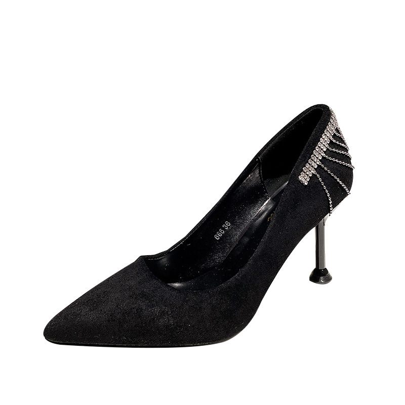 Schoenen Met Hoge Hakken Dames Puntige Neus Stiletto Zwarte Grote Maat 41-43 Temperament Platte