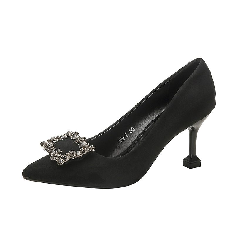 Zwarte Schoenen Met Hoge Hakken Dames Lente En Herfst Nieuwe Fan Strass Meisje Stiletto Sexy Platte