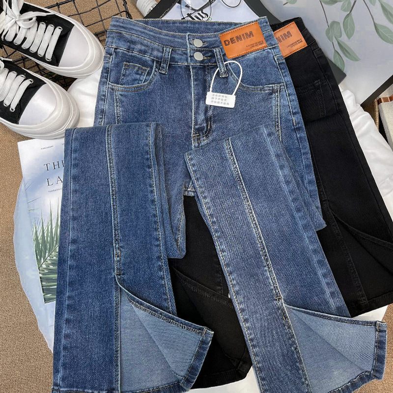 Bootstrap-jeans Met Split Aan De Voorkant Dames Hoge Taille Skinny Stretch Straight