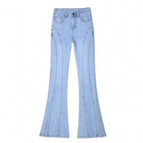 Dames Blauwe Flared Jeans Losse Elastische