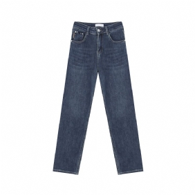 Dames Blauwe Hoge Taille Jeans Los Recht