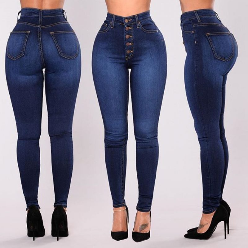 Dames Casual Broek Hoge Taille Stretch Slim Fit Denim