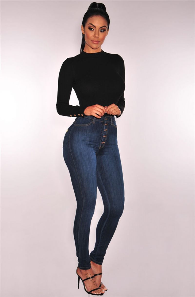 Dames Casual Broek Hoge Taille Stretch Slim Fit Denim