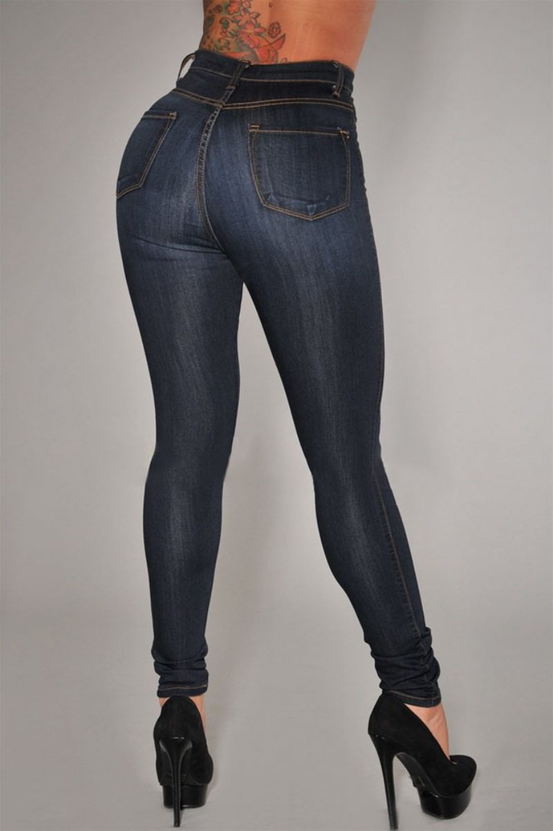 Dames Casual Broek Hoge Taille Stretch Slim Fit Denim