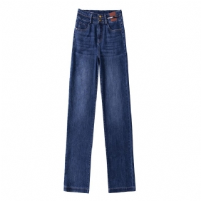 Dames Denim Broek Met Wijde Pijpen Hoge Taille Recht Losjes Casual