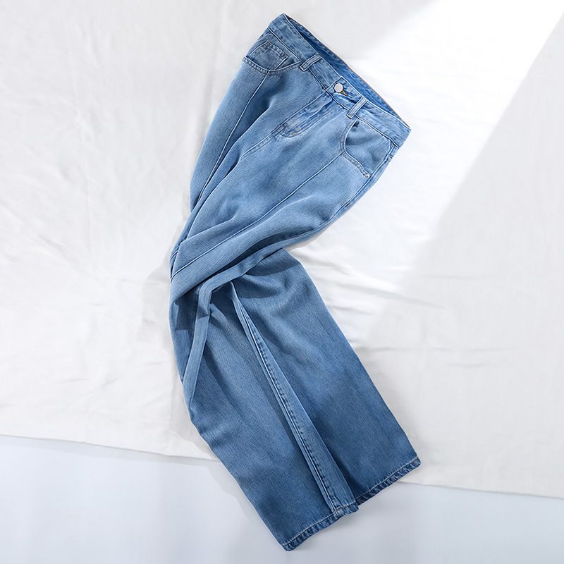 Dames Jeans Met Wijde Pijpen Stiksel Losse Hoge Taille Recht