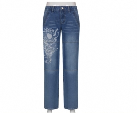 Dames Jeans Trendy Print Losse Wijde Pijpen