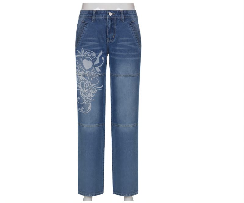 Dames Jeans Trendy Print Losse Wijde Pijpen