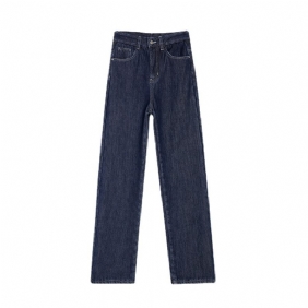 Dames Rechte Jeans Donkerblauw Losse Hoge Taille Wijde Pijpen Trendy