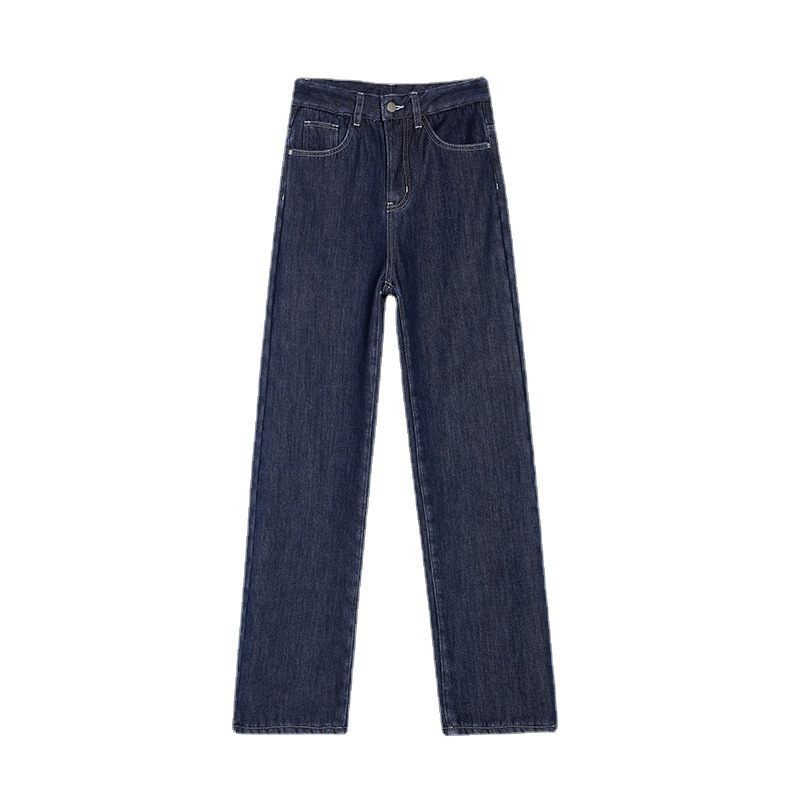 Dames Rechte Jeans Donkerblauw Losse Hoge Taille Wijde Pijpen Trendy